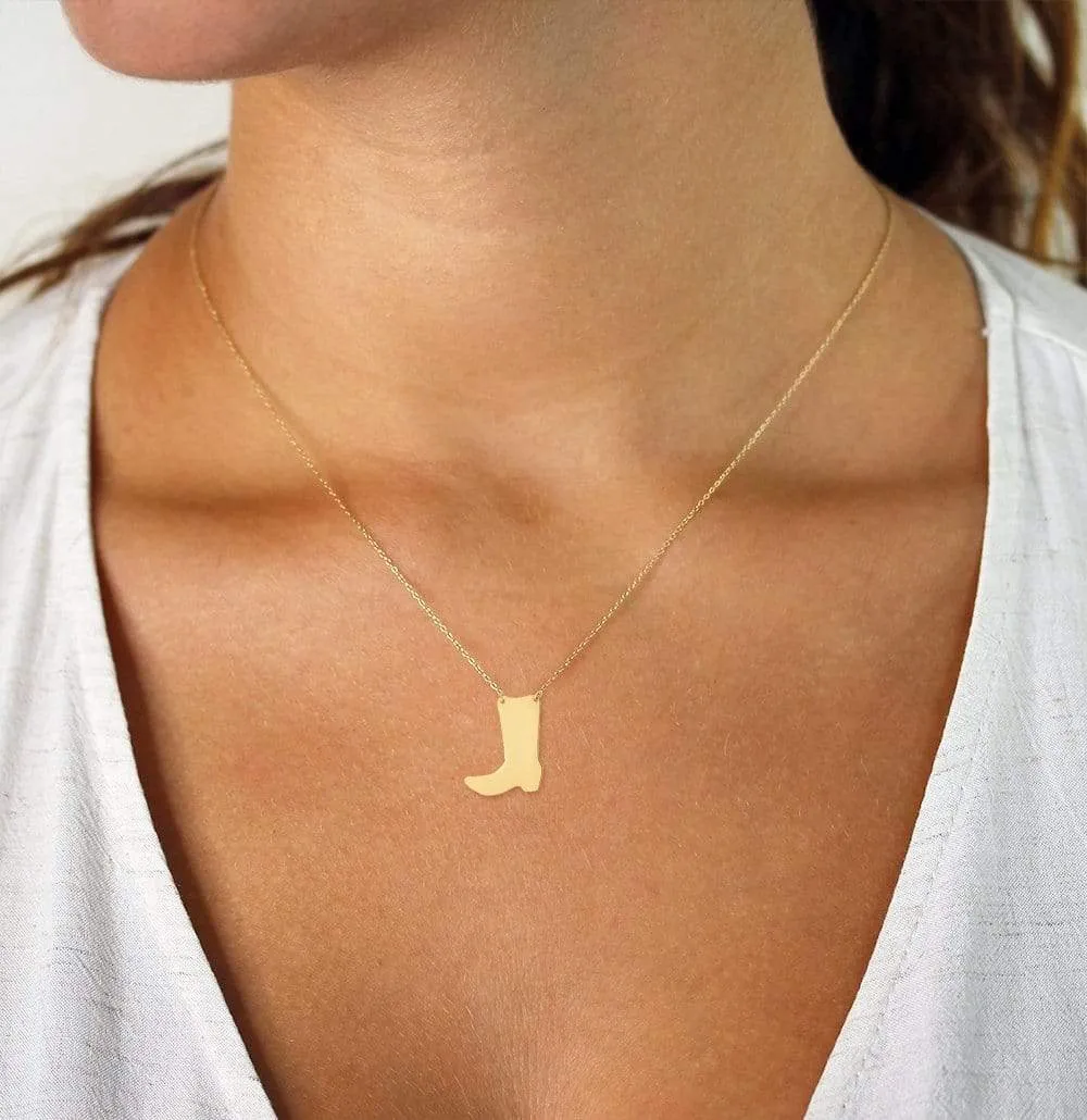14K Yellow Gold Cowboy Boot Pendant Necklace