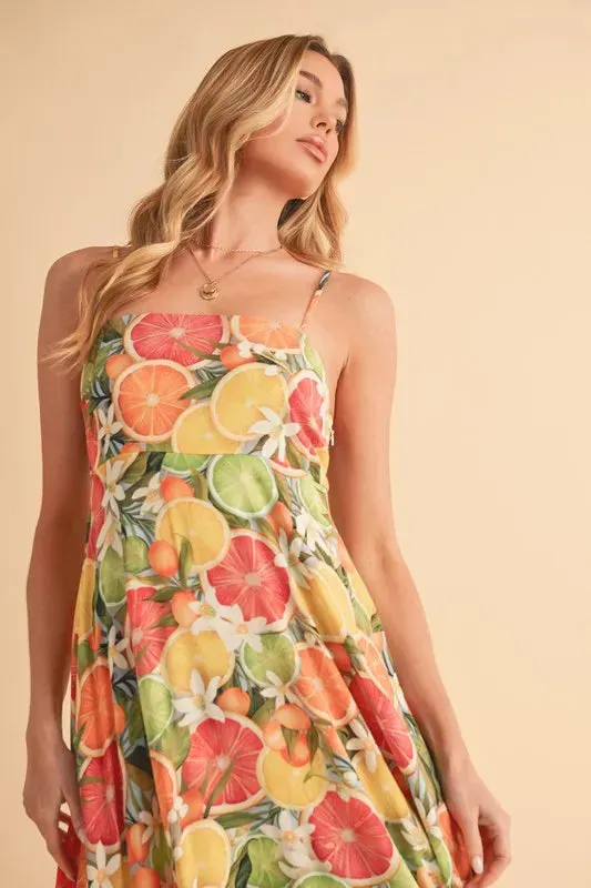 Aemi   Co Fruit Print Square Neck Maxi Cami Dress