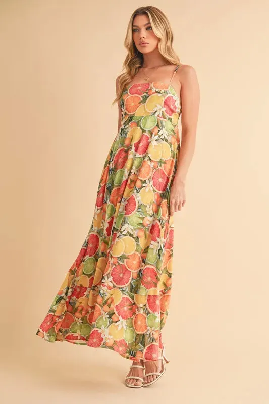 Aemi   Co Fruit Print Square Neck Maxi Cami Dress