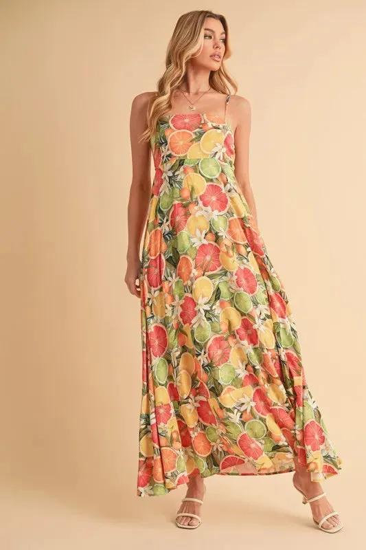 Aemi   Co Fruit Print Square Neck Maxi Cami Dress