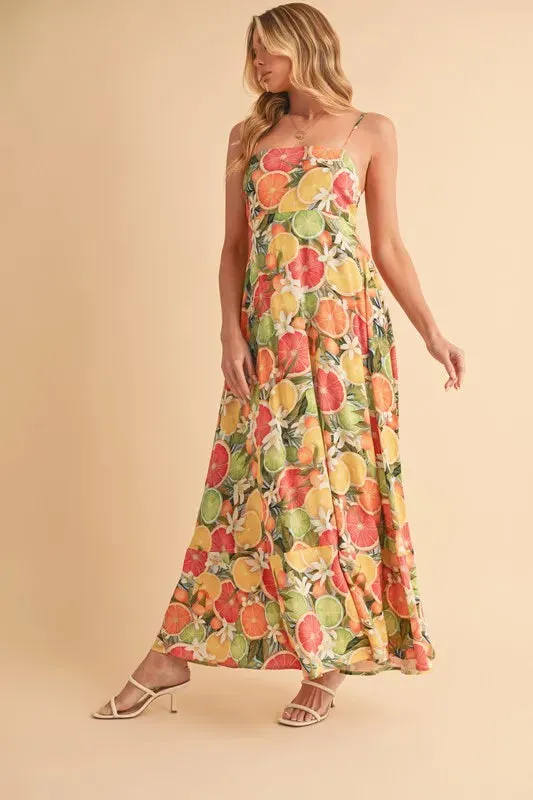 Aemi   Co Fruit Print Square Neck Maxi Cami Dress