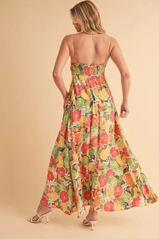 Aemi   Co Fruit Print Square Neck Maxi Cami Dress