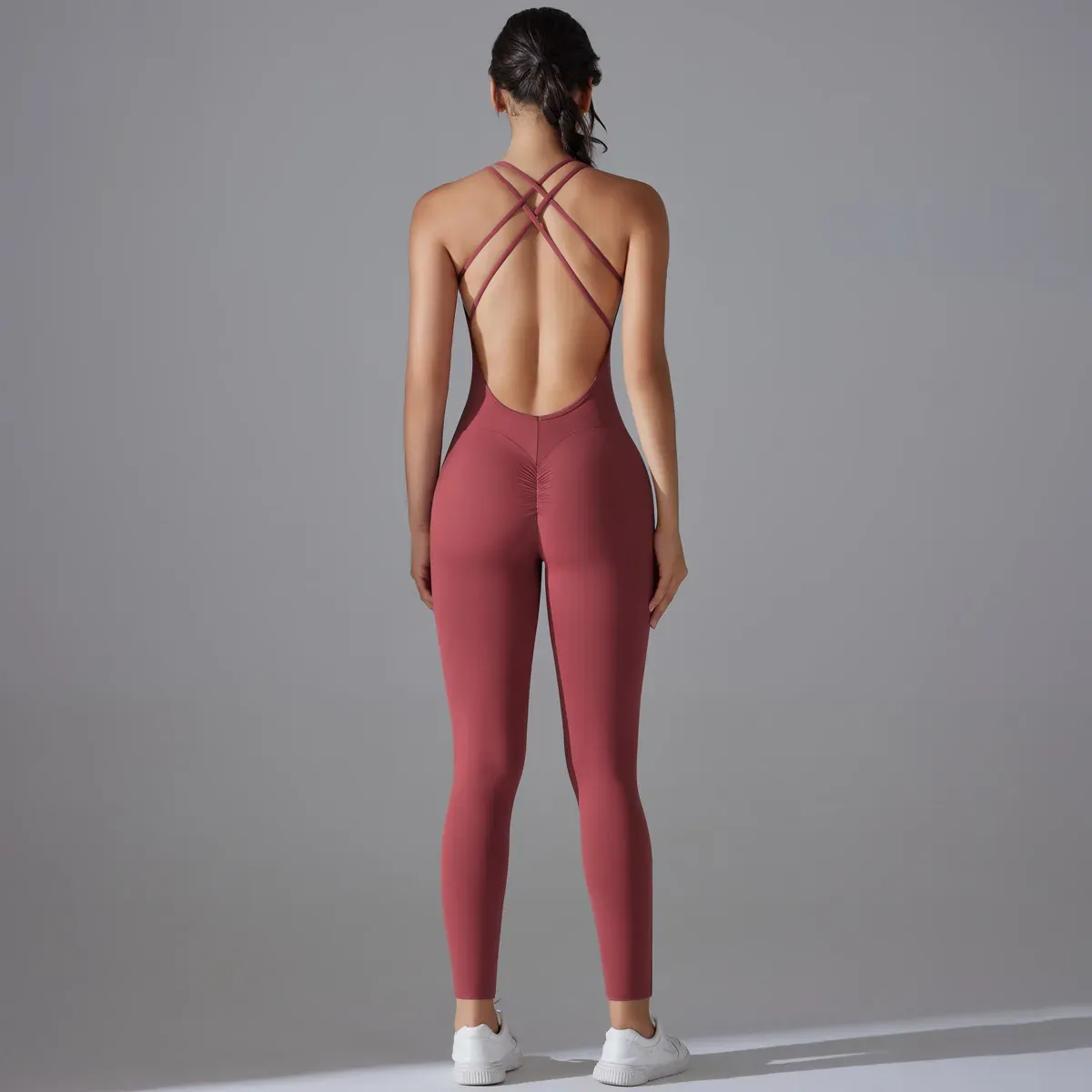 Akira Sleeveless Crisscross Back Scrunch Butt Jumpsuit