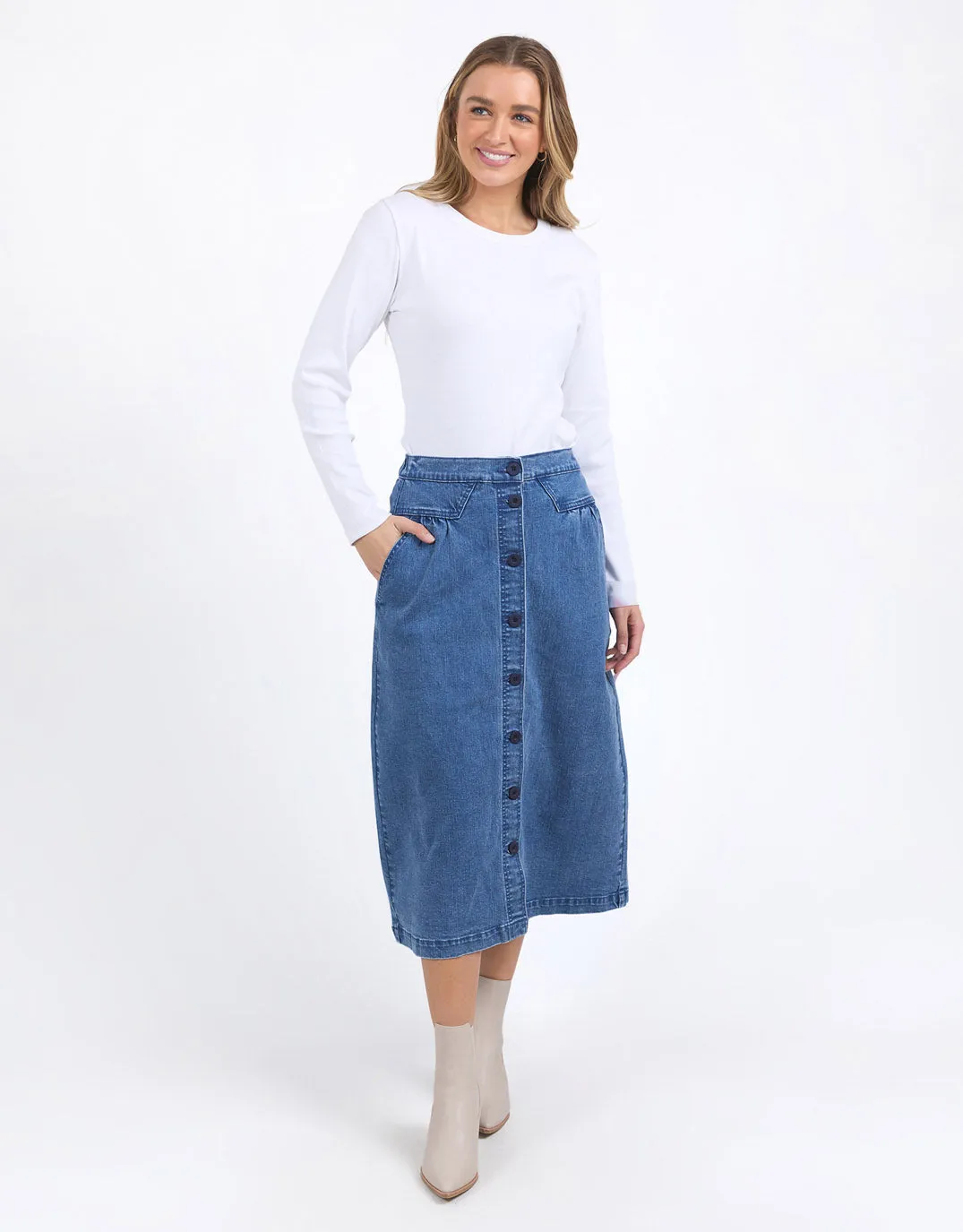 Amanda Midi Skirt - Mid Blue