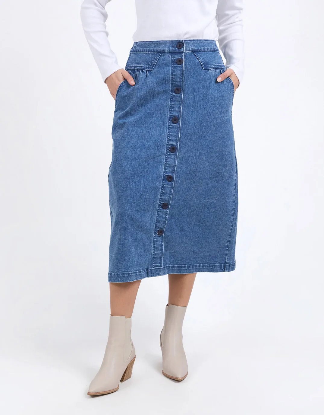 Amanda Midi Skirt - Mid Blue