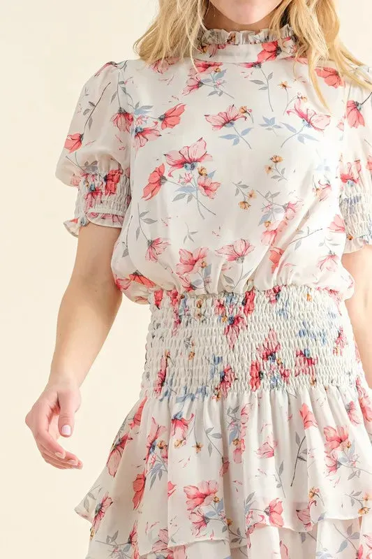 And The Why Floral Print Smocked Waist Mini Dress