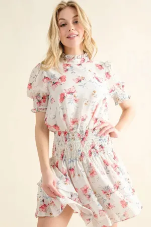 And The Why Floral Print Smocked Waist Mini Dress