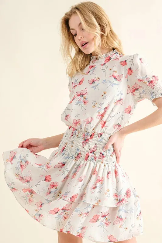 And The Why Floral Print Smocked Waist Mini Dress