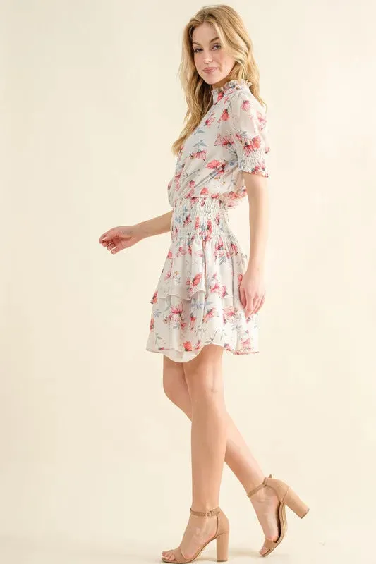 And The Why Floral Print Smocked Waist Mini Dress