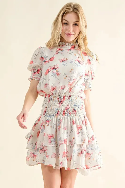And The Why Floral Print Smocked Waist Mini Dress