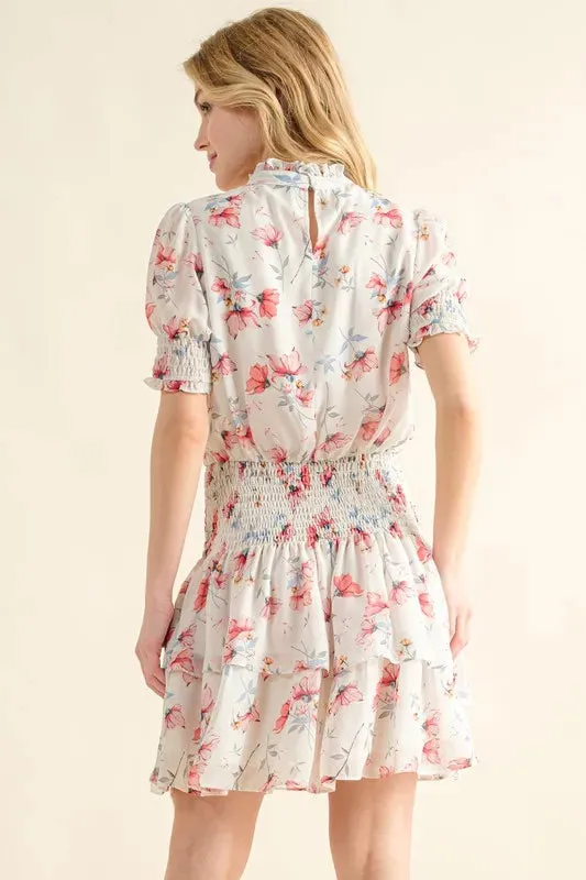 And The Why Floral Print Smocked Waist Mini Dress