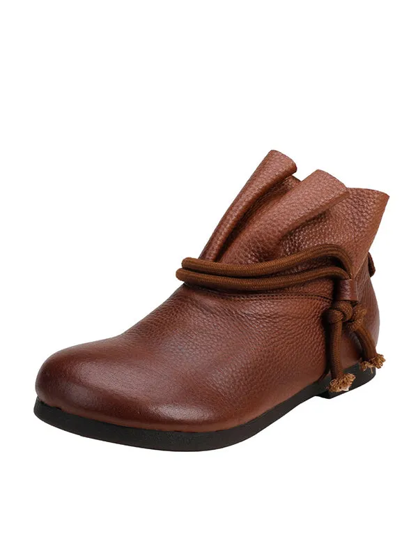 Autumn Winter Low-Tube Lace-up Leather Retro Boots