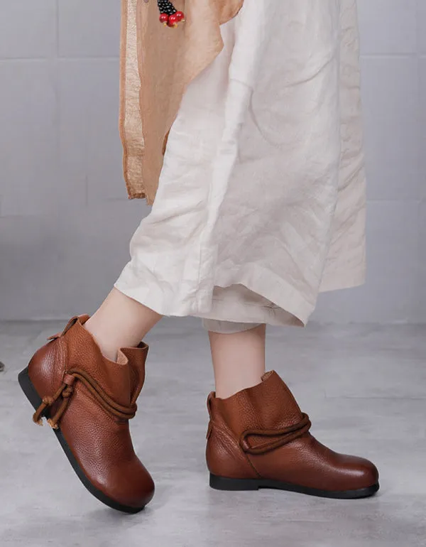 Autumn Winter Low-Tube Lace-up Leather Retro Boots