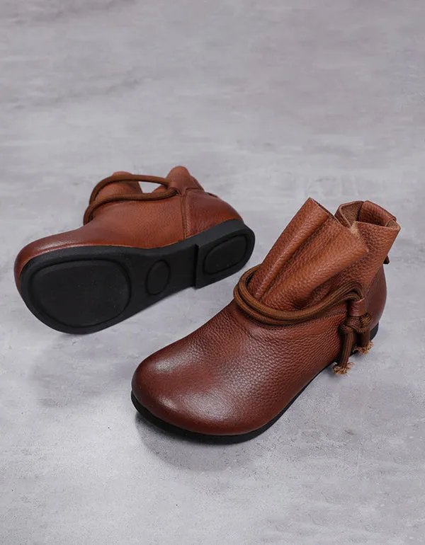 Autumn Winter Low-Tube Lace-up Leather Retro Boots