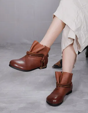 Autumn Winter Low-Tube Lace-up Leather Retro Boots