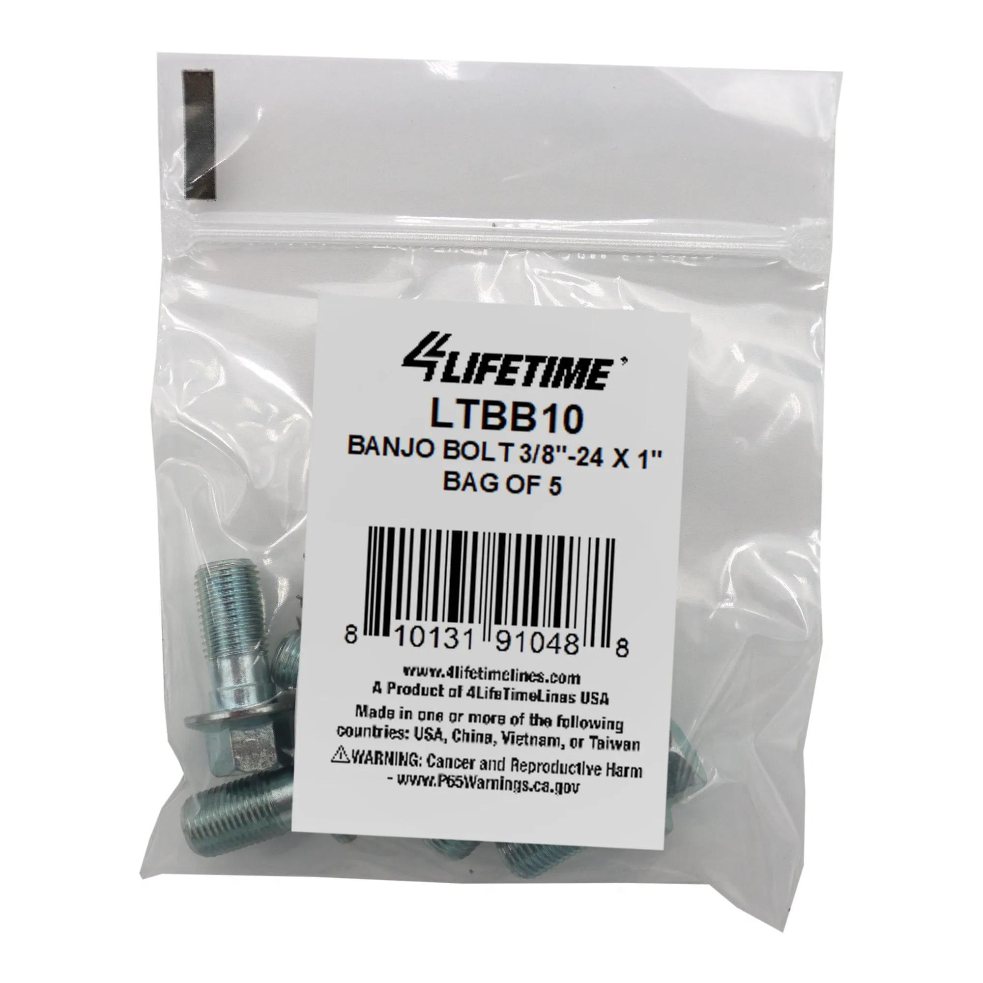 Banjo Bolt, 3/8"-24 x 1", Bag of 5
