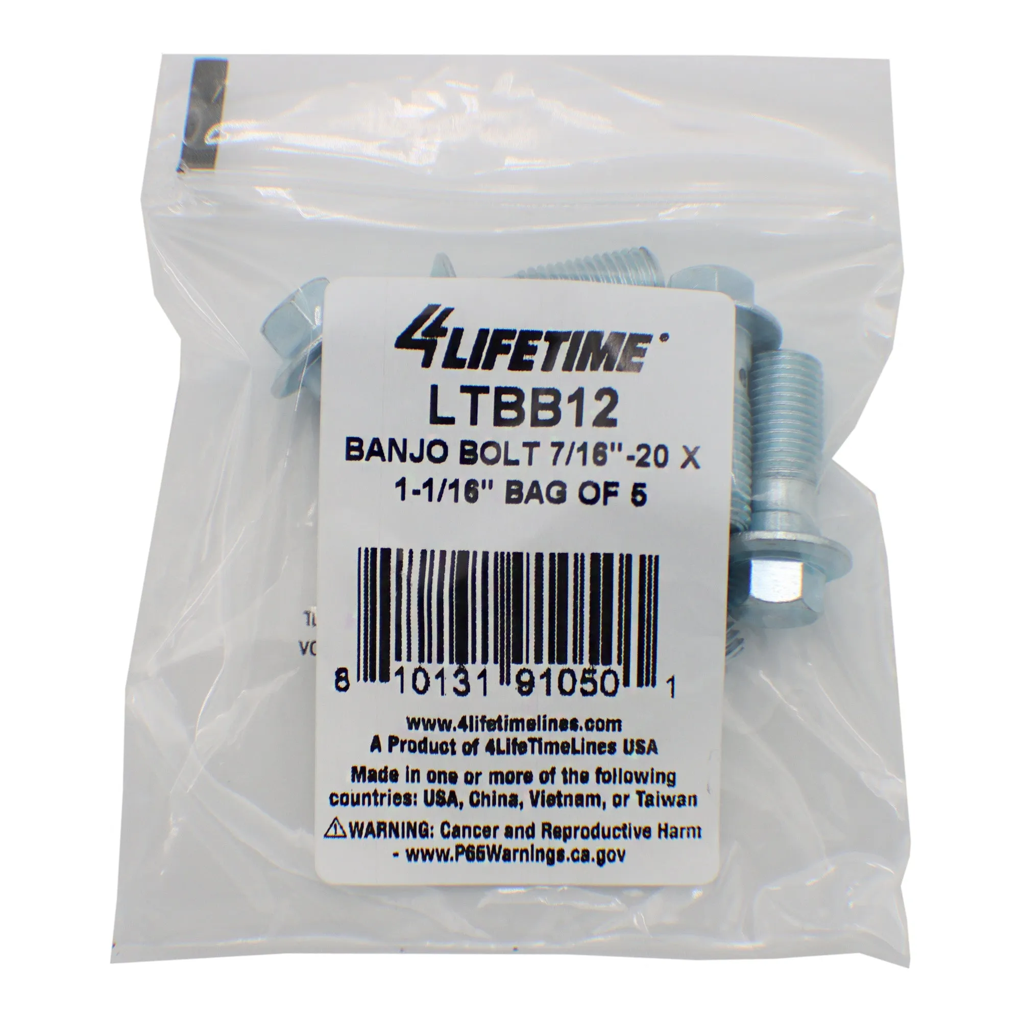 Banjo Bolt, 7/16"-20 x 1-1/16", Bag of 5
