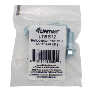Banjo Bolt, 7/16"-20 x 1-1/16", Bag of 5