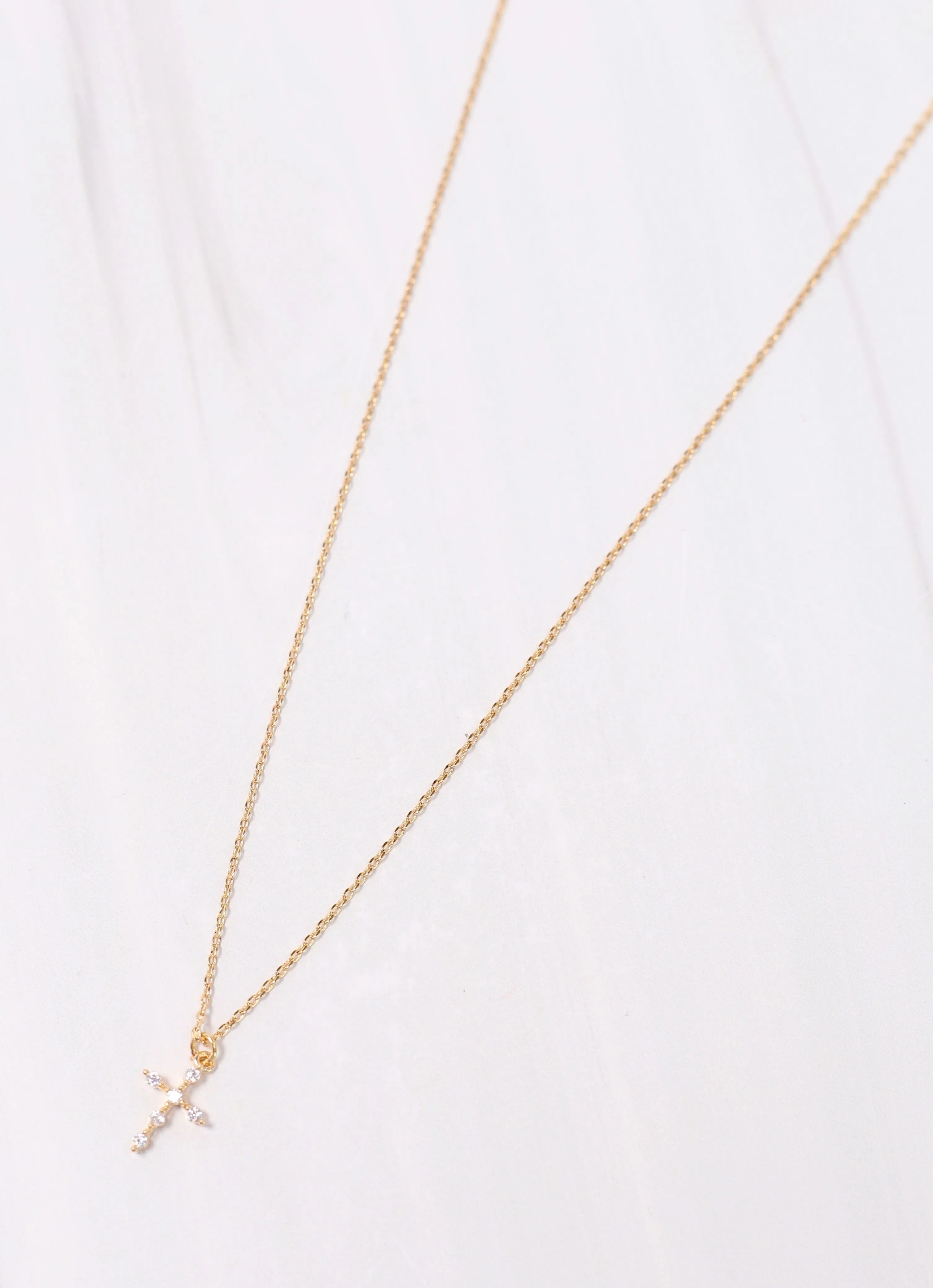 Belief CZ Cross Necklace Gold