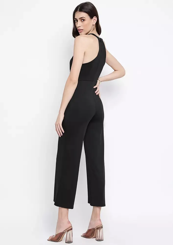 Black Belted Wide Leg Cut-Out Jumpsuit