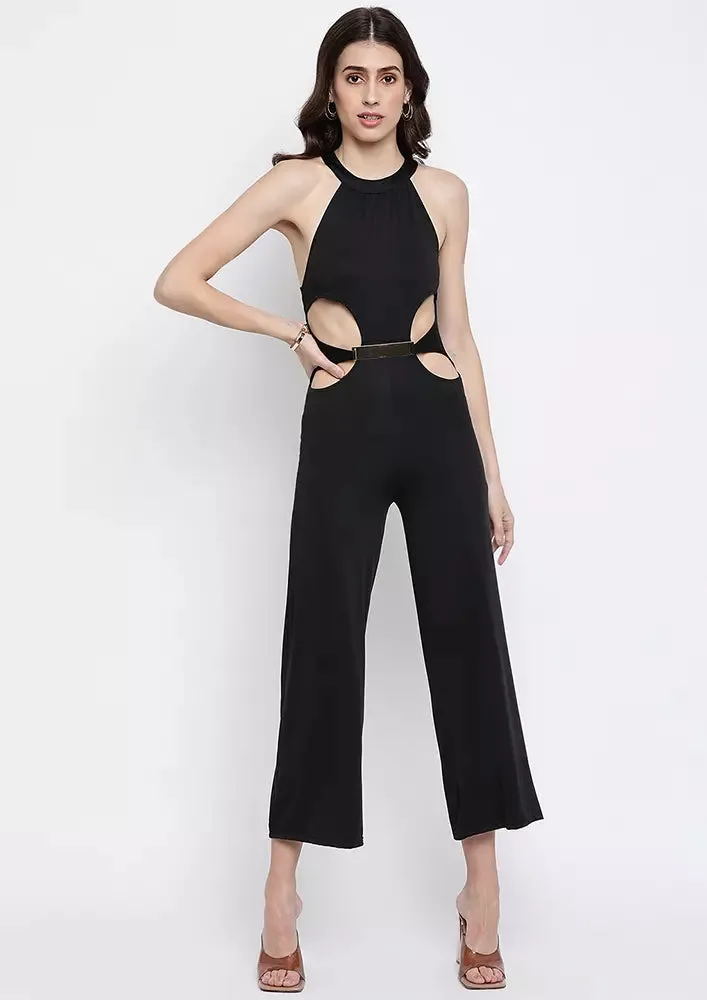 Black Belted Wide Leg Cut-Out Jumpsuit