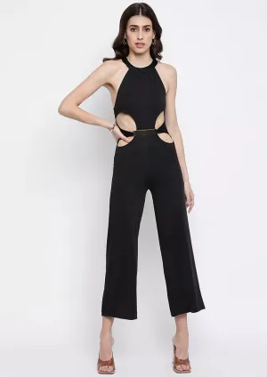 Black Belted Wide Leg Cut-Out Jumpsuit
