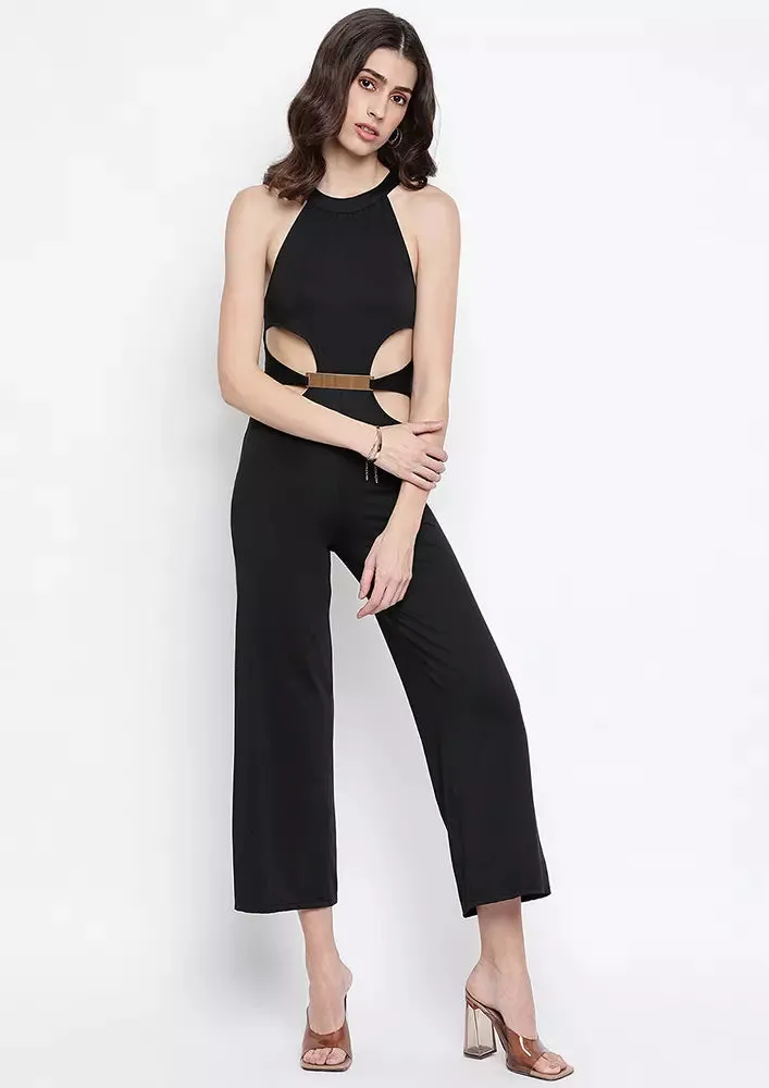 Black Belted Wide Leg Cut-Out Jumpsuit