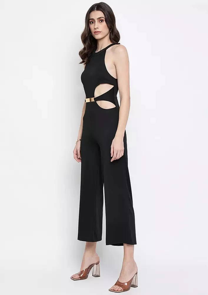 Black Belted Wide Leg Cut-Out Jumpsuit