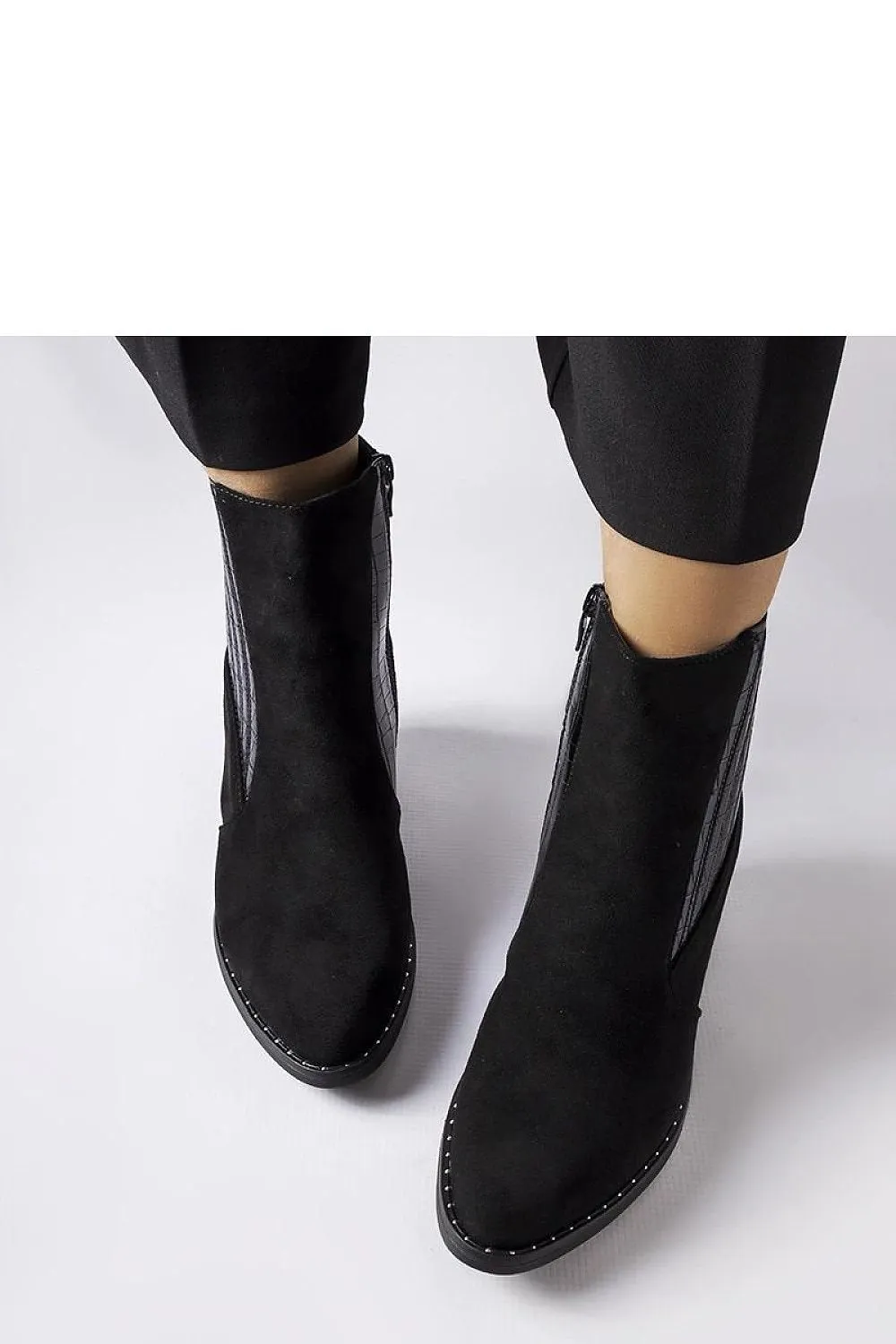 Black eco-suede low-post boots