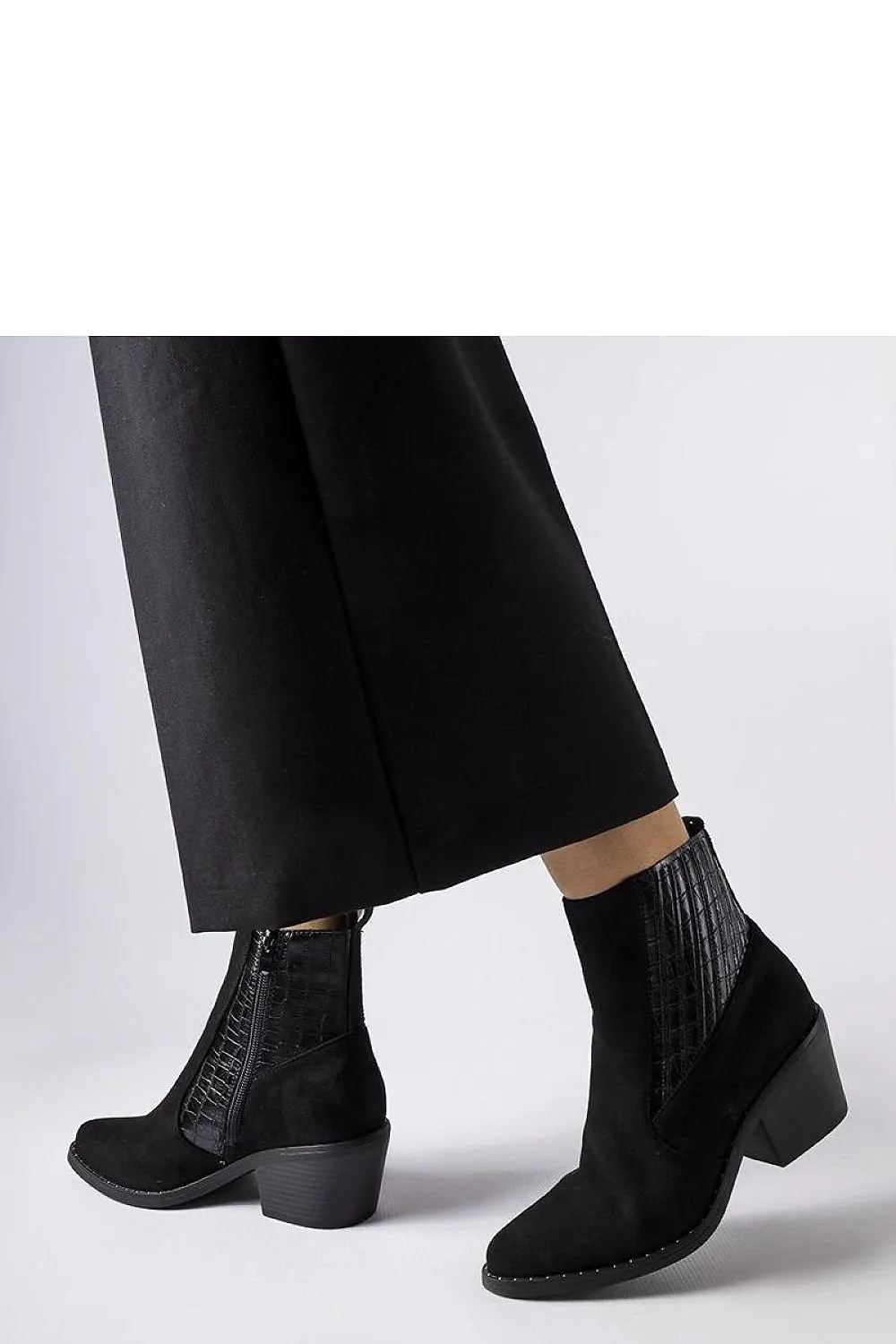 Black eco-suede low-post boots
