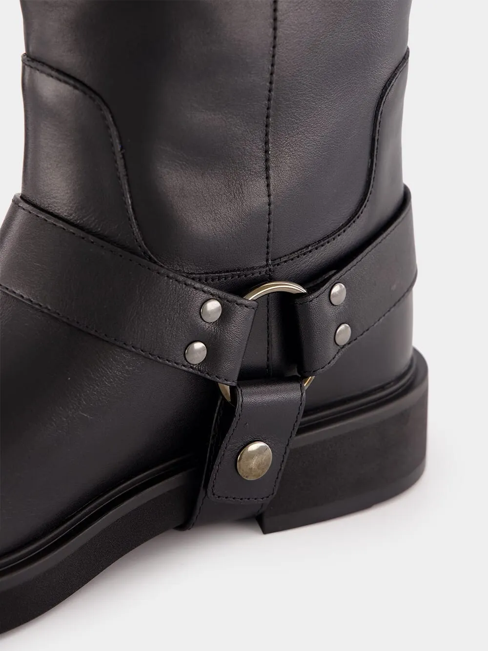 Black Leather Biker Boots