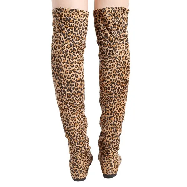 Black Leopard Boots Winter Spring Ladies Flat Bottom Boots Shoes