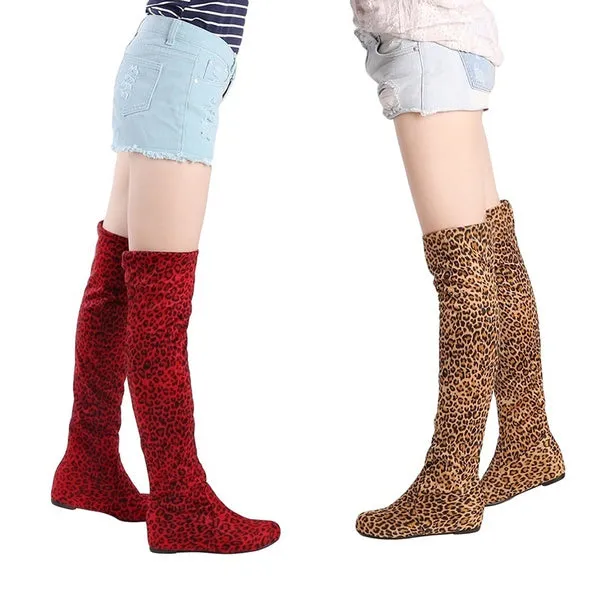 Black Leopard Boots Winter Spring Ladies Flat Bottom Boots Shoes