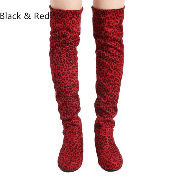 Black Leopard Boots Winter Spring Ladies Flat Bottom Boots Shoes