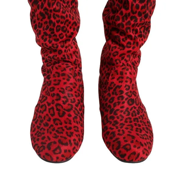 Black Leopard Boots Winter Spring Ladies Flat Bottom Boots Shoes