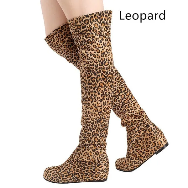 Black Leopard Boots Winter Spring Ladies Flat Bottom Boots Shoes