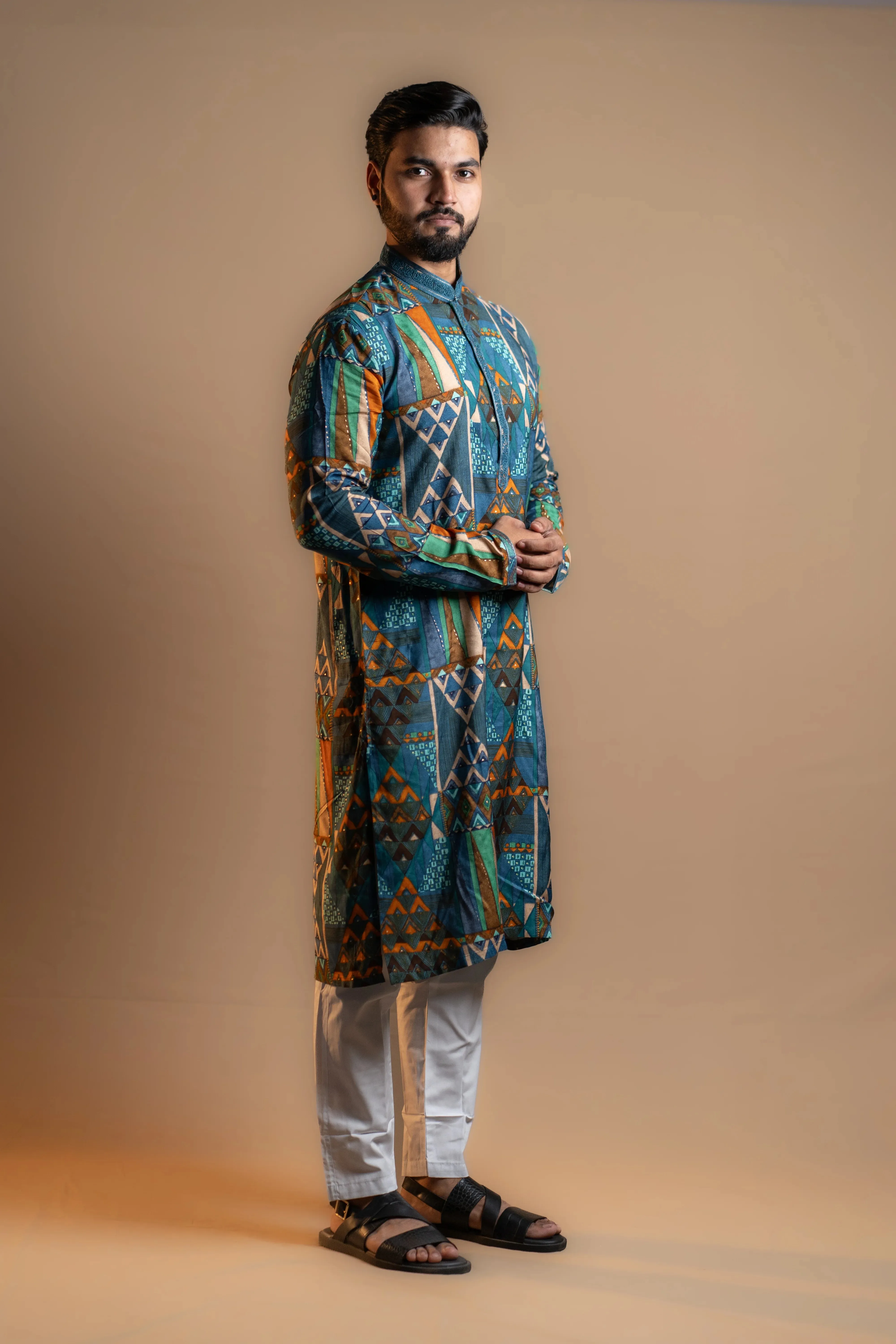Blue Multi-patterned Printed Kurta Set for Men