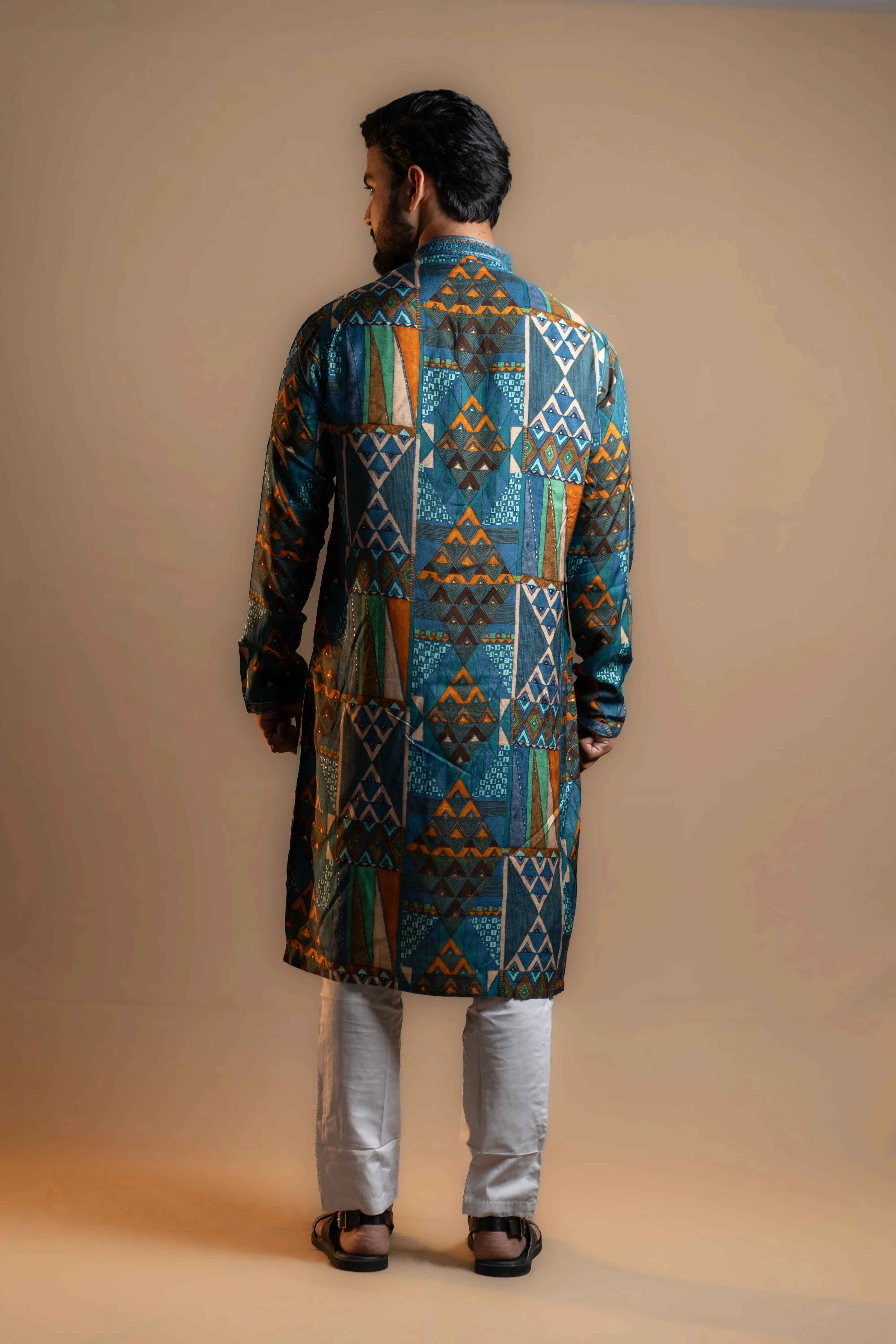 Blue Multi-patterned Printed Kurta Set for Men