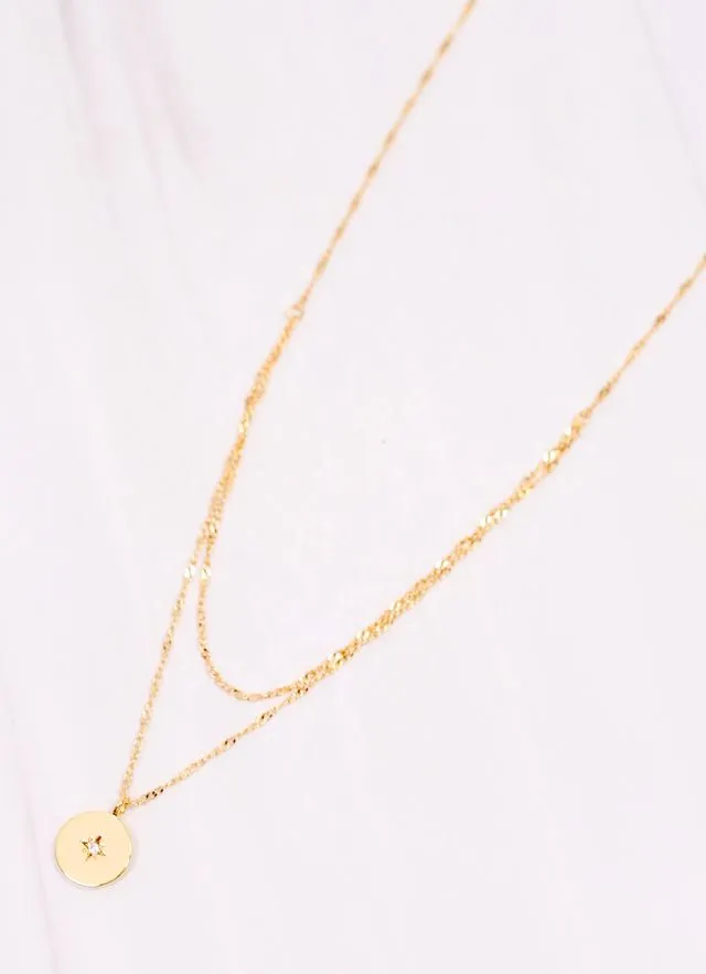 Burke Layered Necklace with Charm Gold