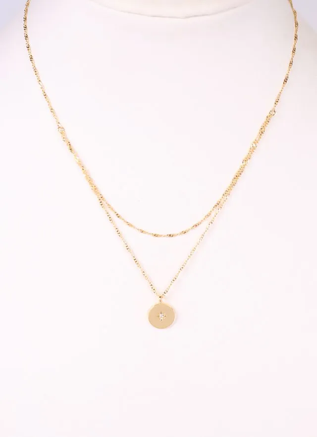 Burke Layered Necklace with Charm Gold