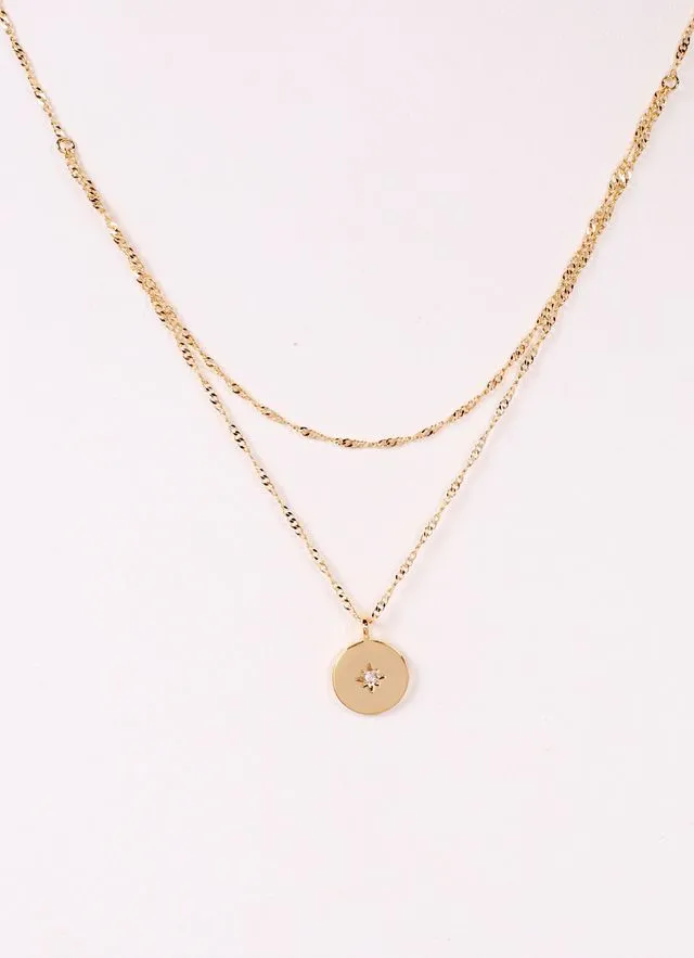Burke Layered Necklace with Charm Gold
