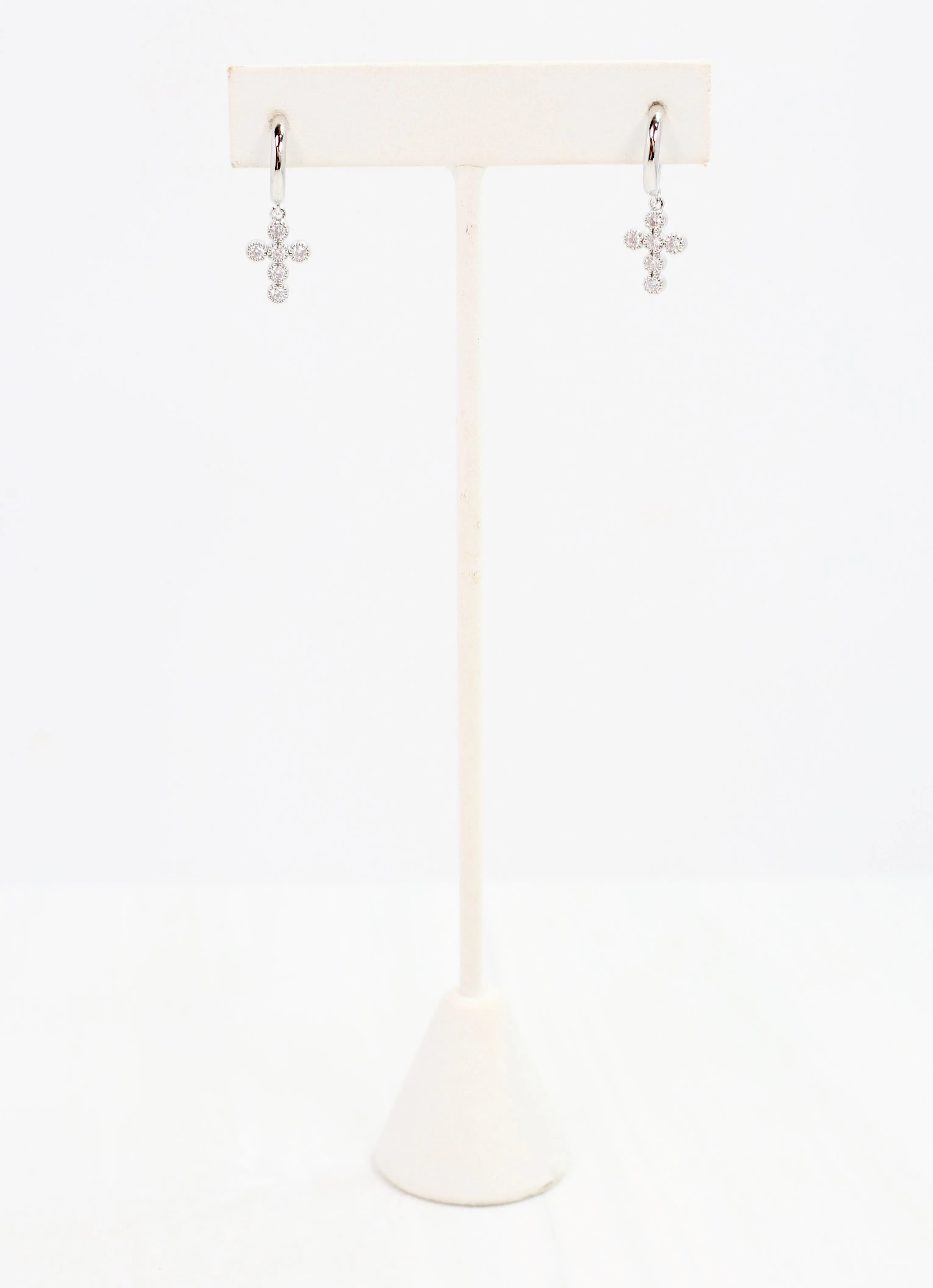 Camellia CZ Cross Hoop Earring SILVER