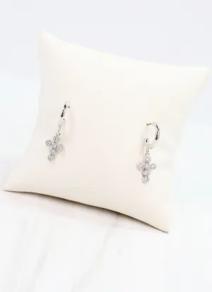 Camellia CZ Cross Hoop Earring SILVER