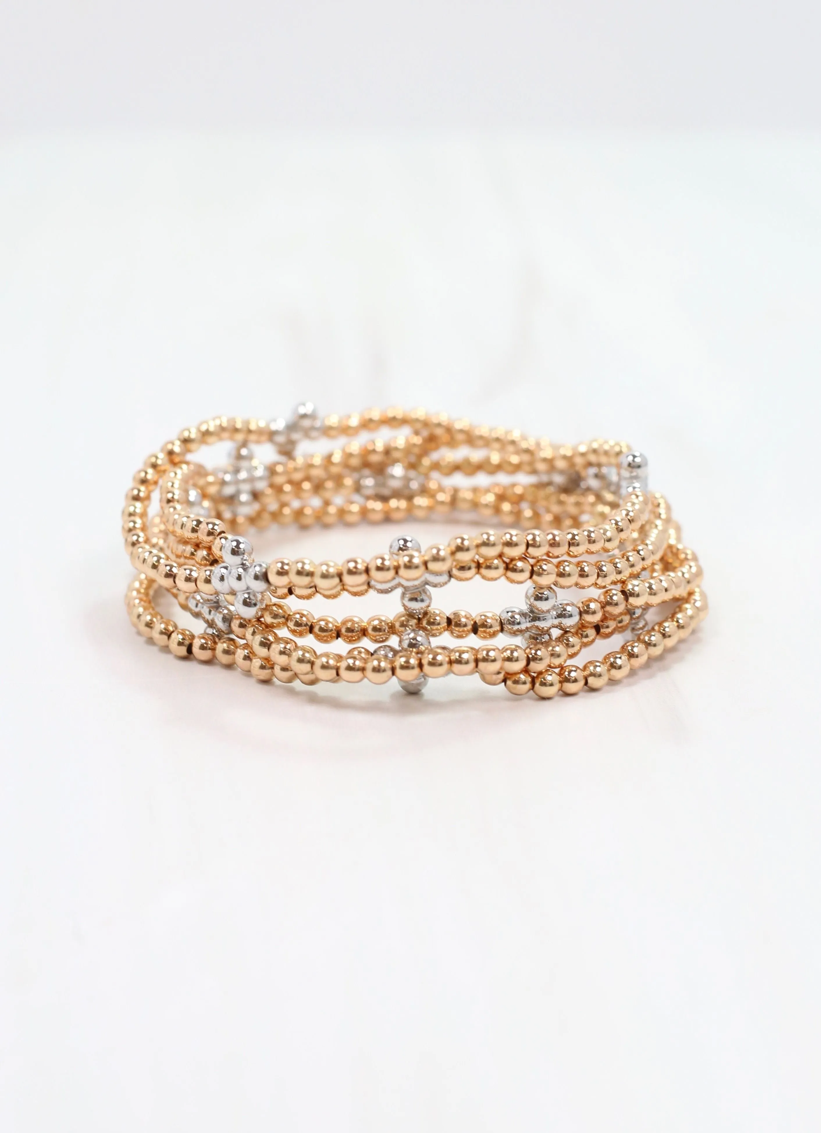 Cartwright Beaded Stretch Bracelet Set Gold Silver