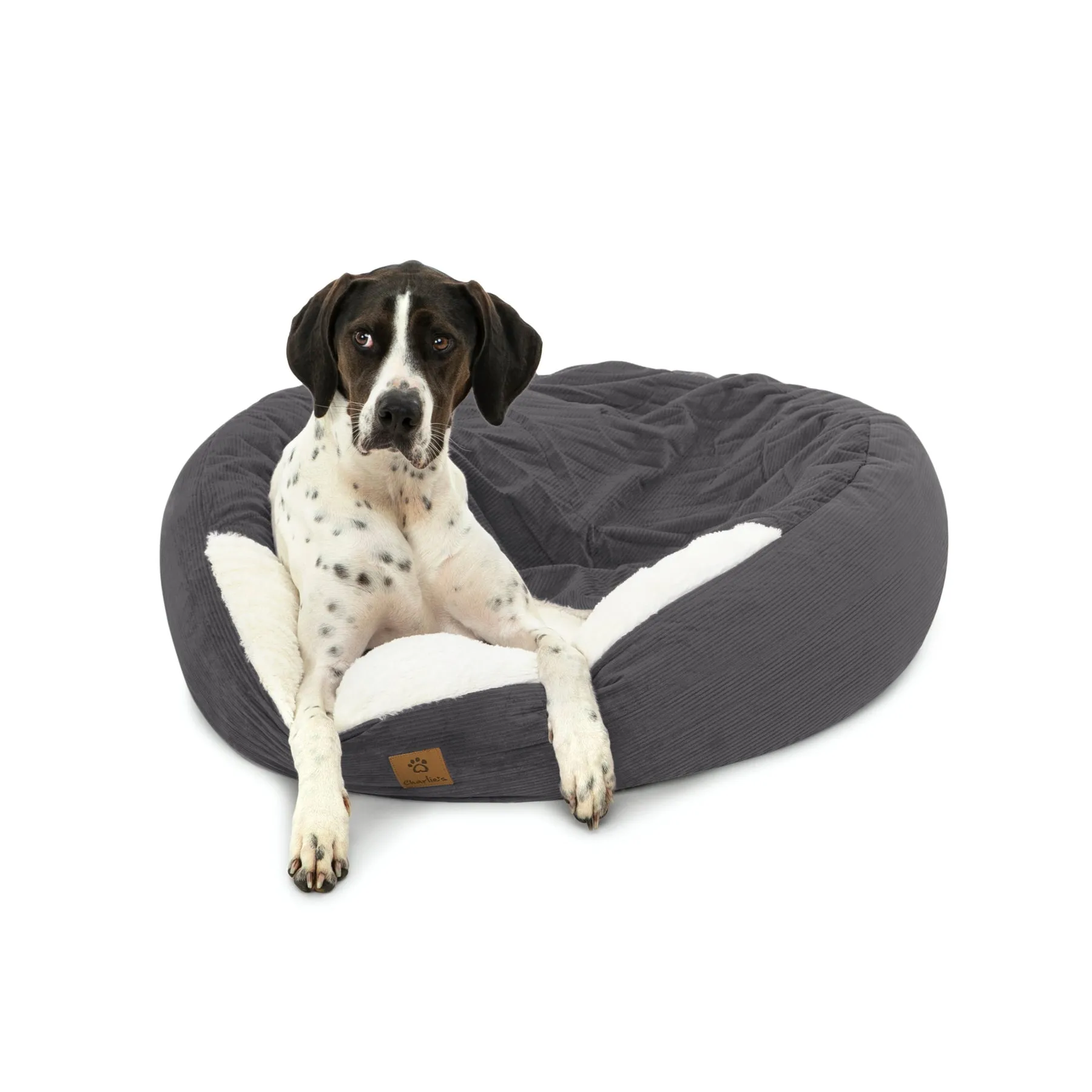 Charlie's Snookie Hooded Corduroy Calming Dog Bed Charcoal Medium