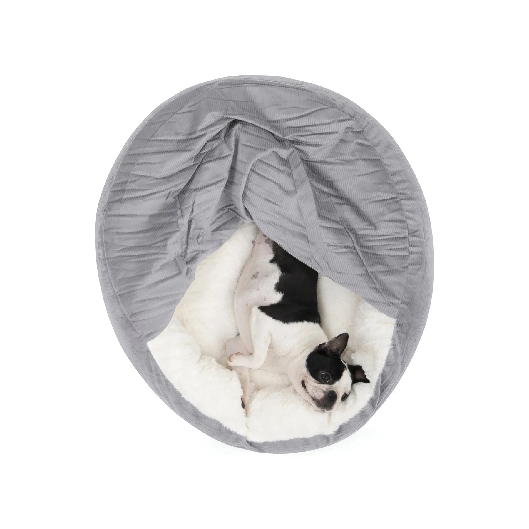Charlie's Snookie Hooded Corduroy Calming Dog Bed Dove Grey Small