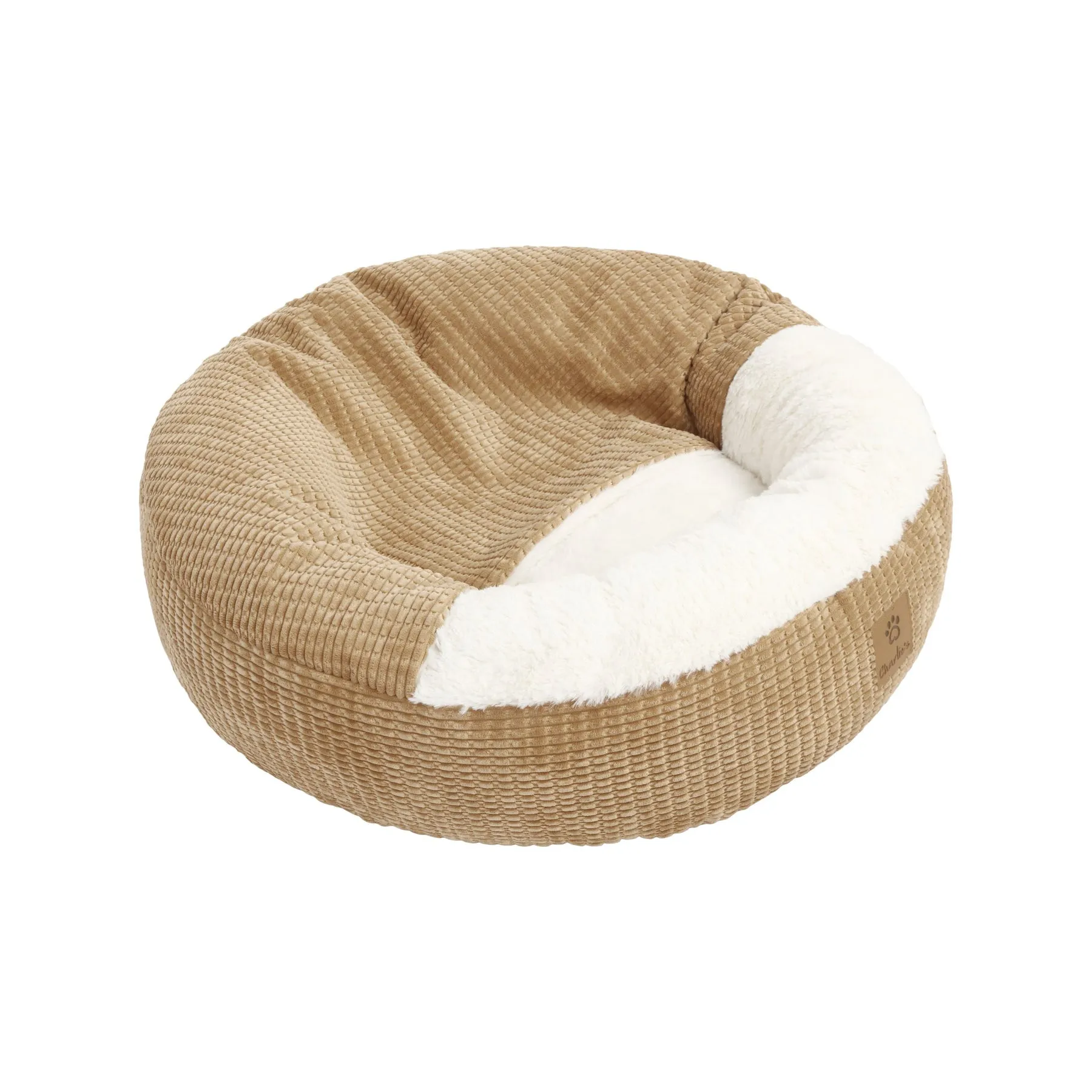 Charlie's Snookie Hooded Corduroy Calming Dog Bed Terracotta Small
