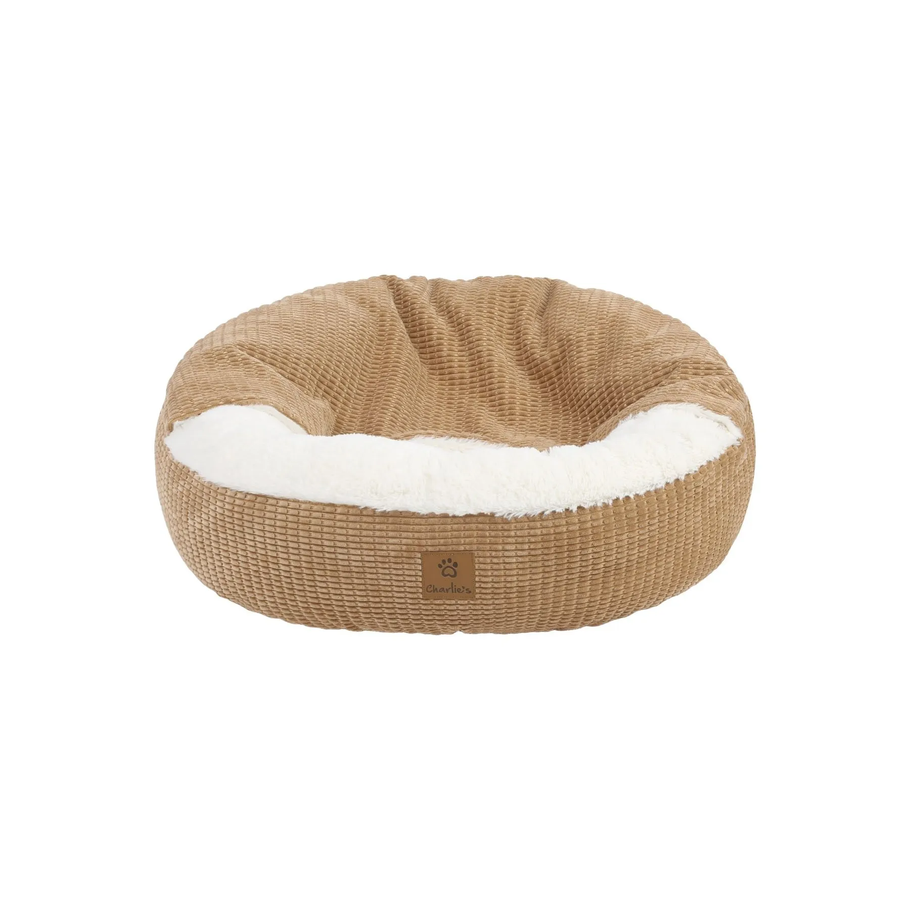 Charlie's Snookie Hooded Corduroy Calming Dog Bed Terracotta Small