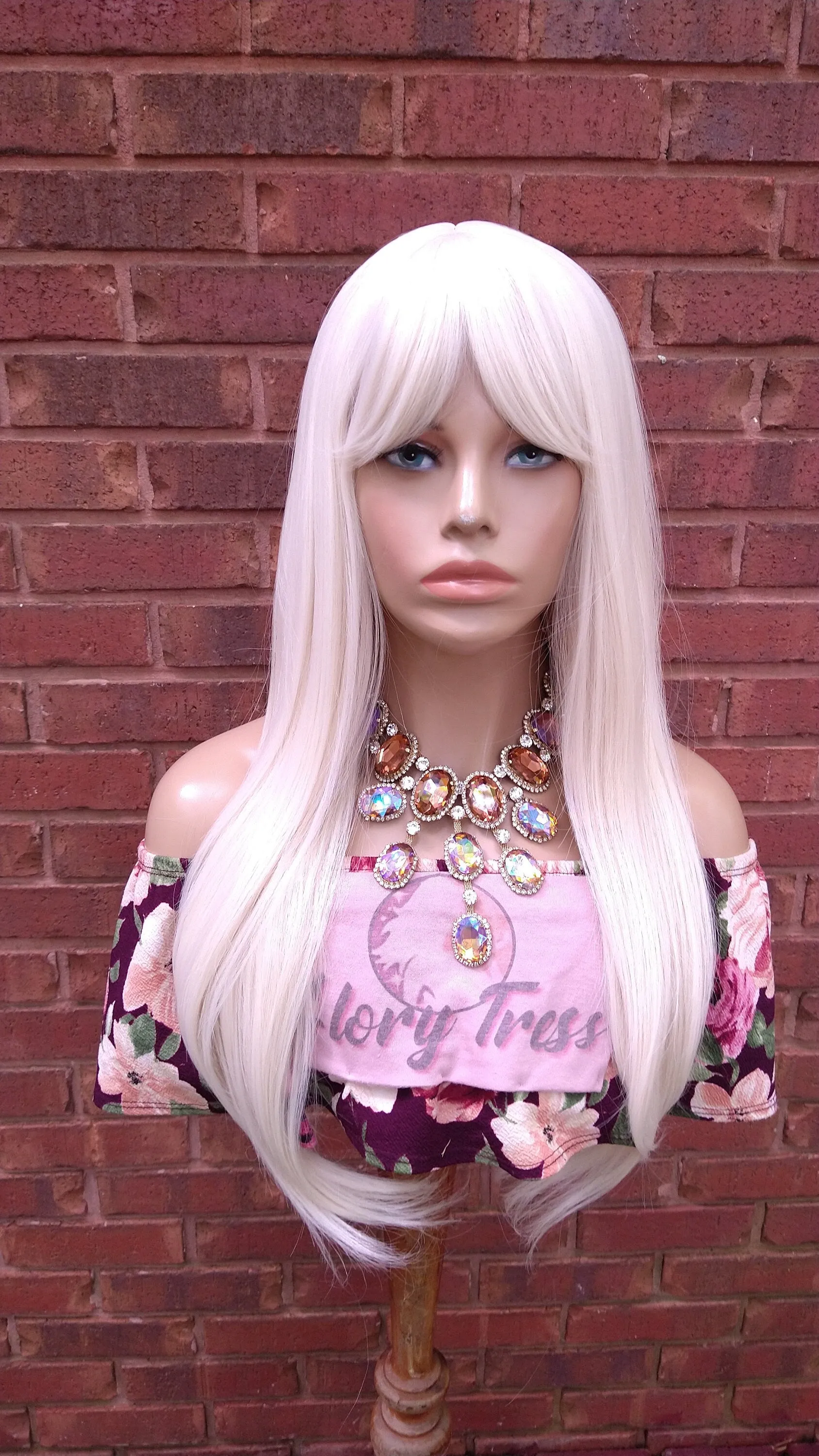 China Bangs Full Wig, #60 White Platinum Blonde Wig, Long Straight Wig,  Blonde Wig //EGYPTIAN