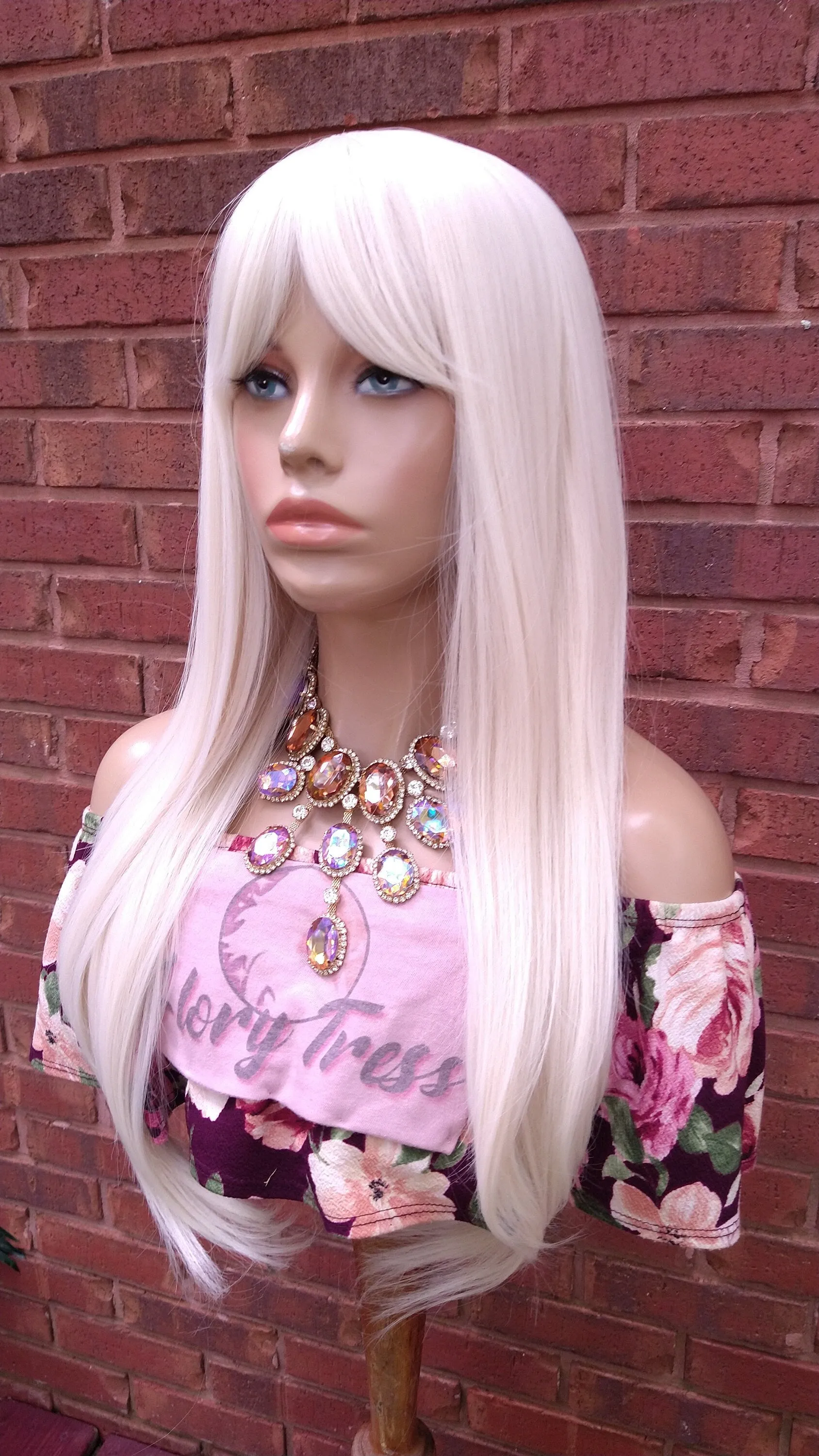 China Bangs Full Wig, #60 White Platinum Blonde Wig, Long Straight Wig,  Blonde Wig //EGYPTIAN